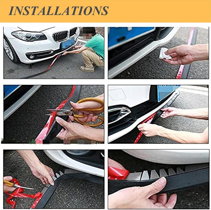 EOHMAK Car Front Bumper Protector Self-Adhesive Auto Splitter Body Spoiler Skirt Rubber Bumper Lip Trim Spoiler 2.5M/8.2ft(Carbon Fiber Black) - Image 4